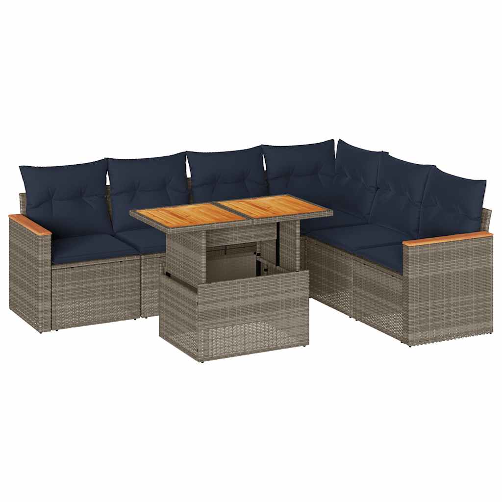 vidaXL 7-Piece Lounge Set with Cushions Poly Rattan Black