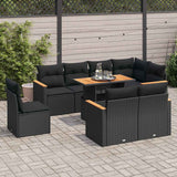 vidaXL 9-delige Loungeset met kussens poly rattan zwart