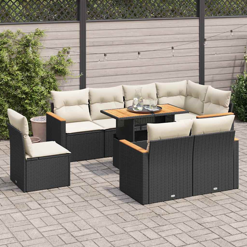 vidaXL 9-delige Loungeset met kussens poly rattan zwart