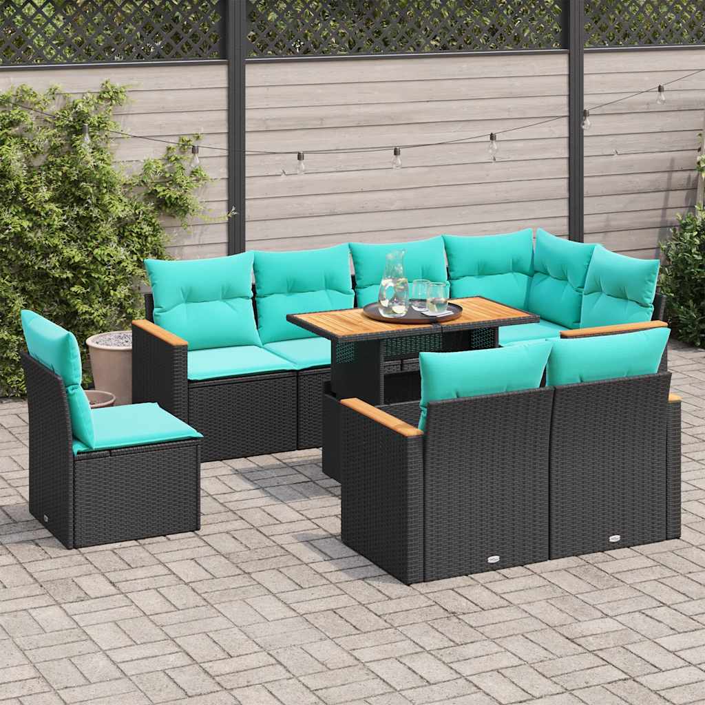 vidaXL 9-piece Lounge Set with cushions poly rattan black