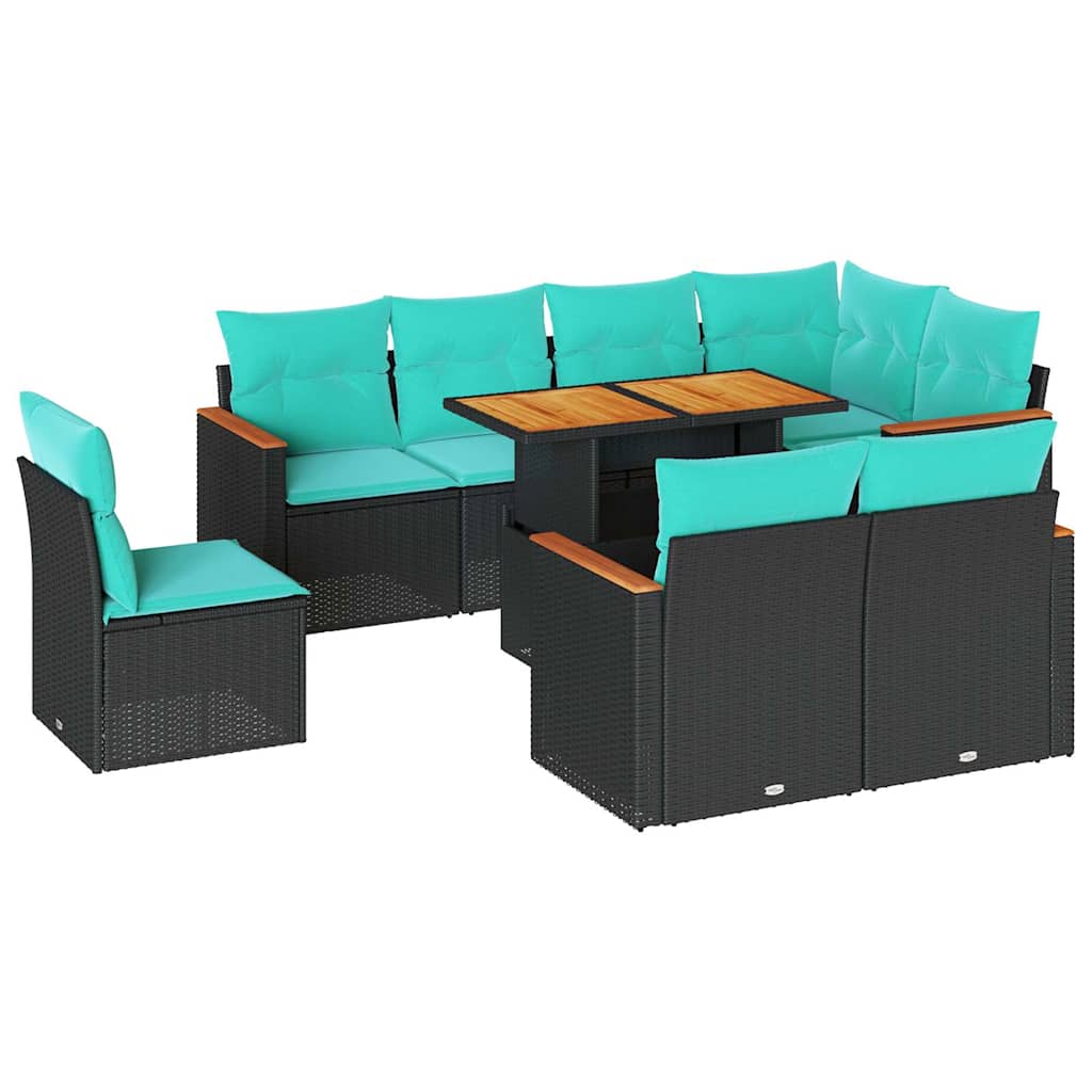 vidaXL 9-piece Lounge Set with cushions poly rattan black