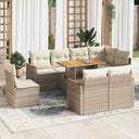vidaXL 9-delige Loungeset met kussens poly rattan zwart