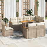 vidaXL 9-delige Loungeset met kussens poly rattan zwart