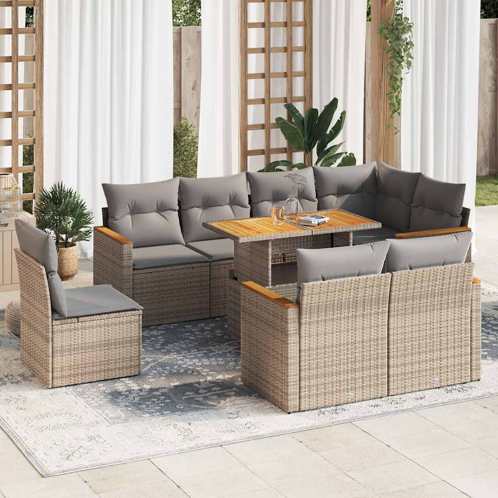 vidaXL 9-delige Loungeset met kussens poly rattan zwart