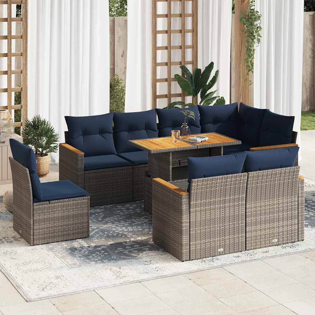 vidaXL 9-piece Lounge Set with cushions poly rattan black