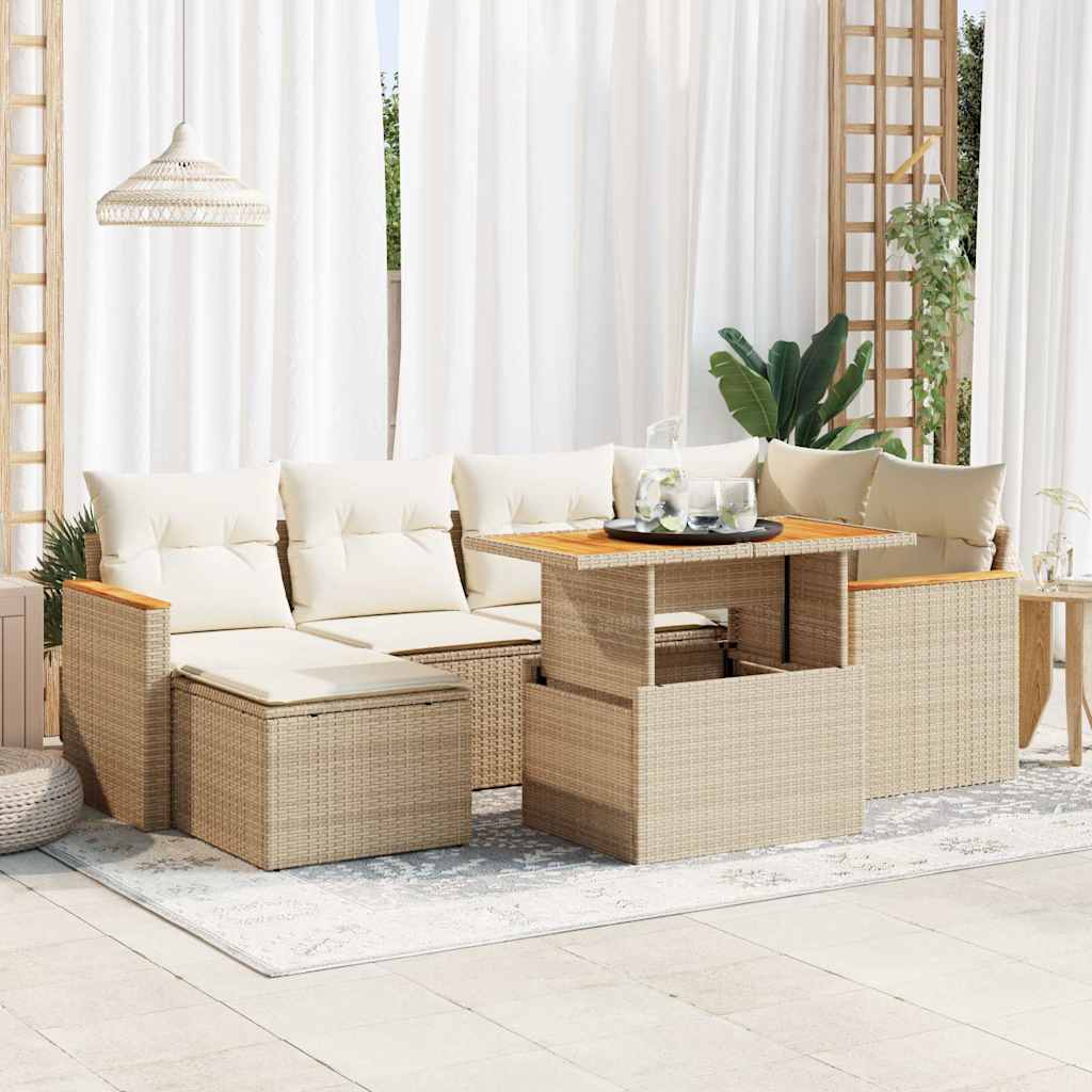 vidaXL 7-Piece Lounge Set with Cushions Poly Rattan Black