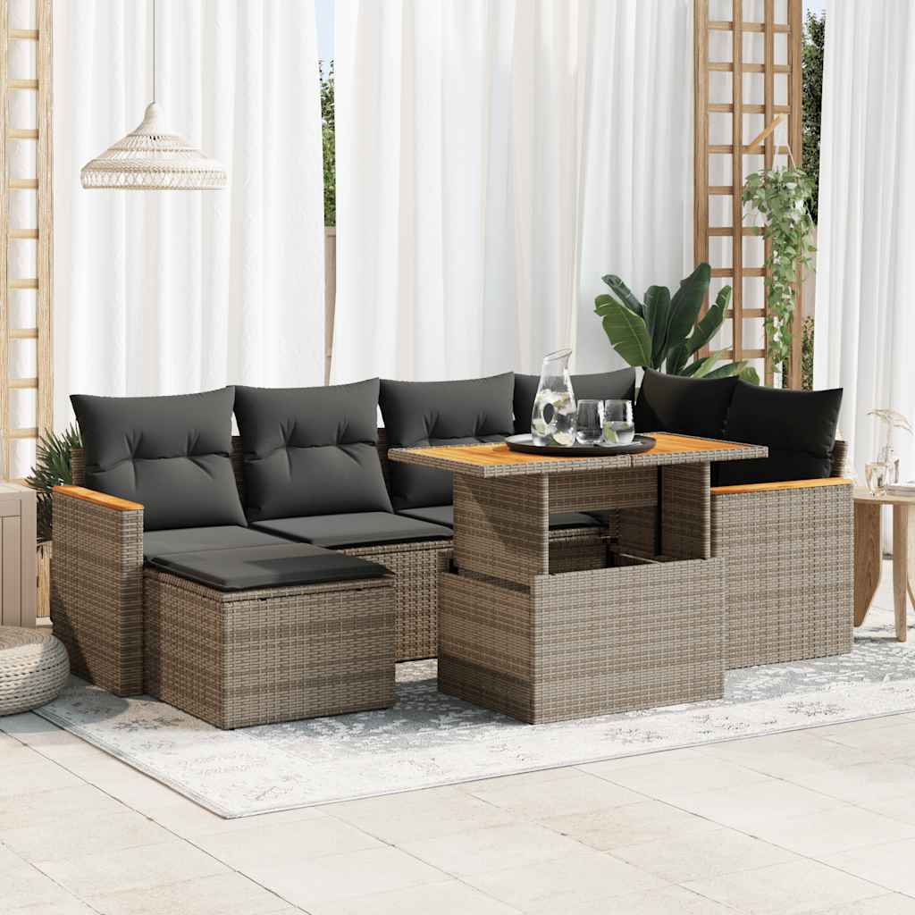 vidaXL 7-Piece Lounge Set with Cushions Poly Rattan Black