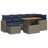vidaXL 7-delige Loungeset met kussens poly rattan zwart