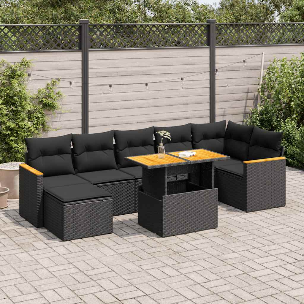vidaXL 8-delige Loungeset met kussens poly rattan zwart