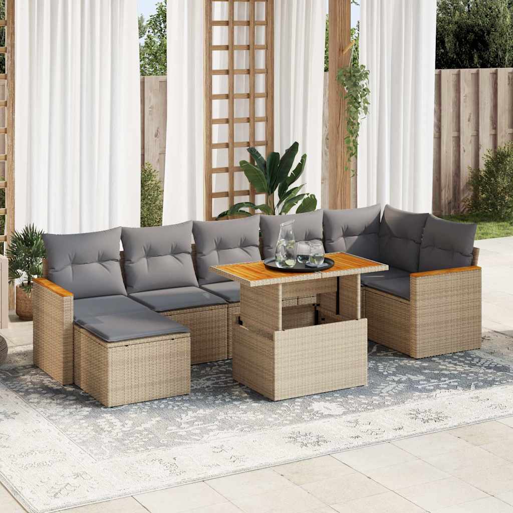 vidaXL 8-delige Loungeset met kussens poly rattan zwart
