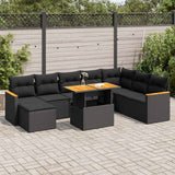 vidaXL 9-delige Loungeset met kussens poly rattan zwart
