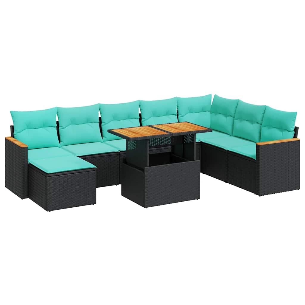 vidaXL 9-piece Lounge Set with Cushions Poly Rattan Grey
