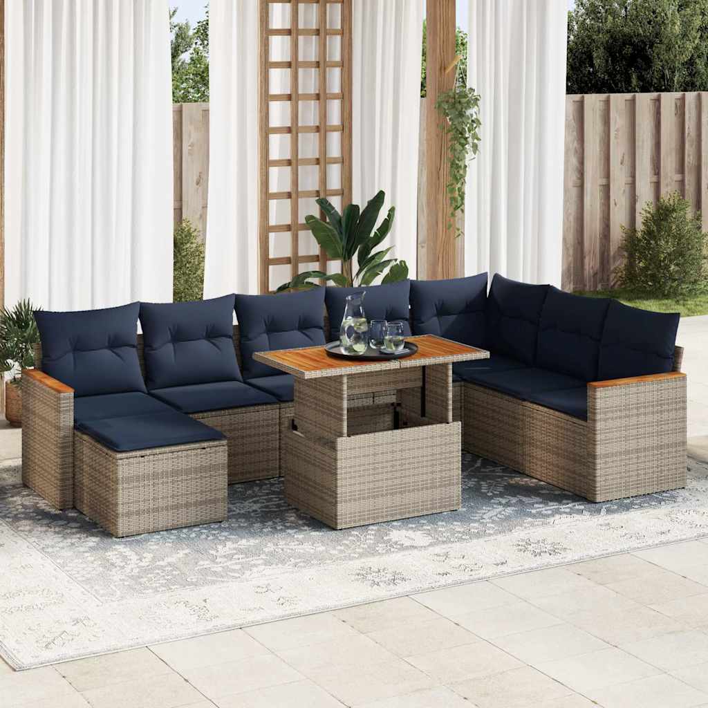 vidaXL 9-piece Lounge Set with Cushions Poly Rattan Grey