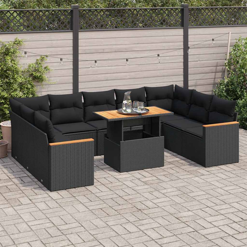 vidaXL 10-piece Lounge Set with Cushions Poly Rattan Black