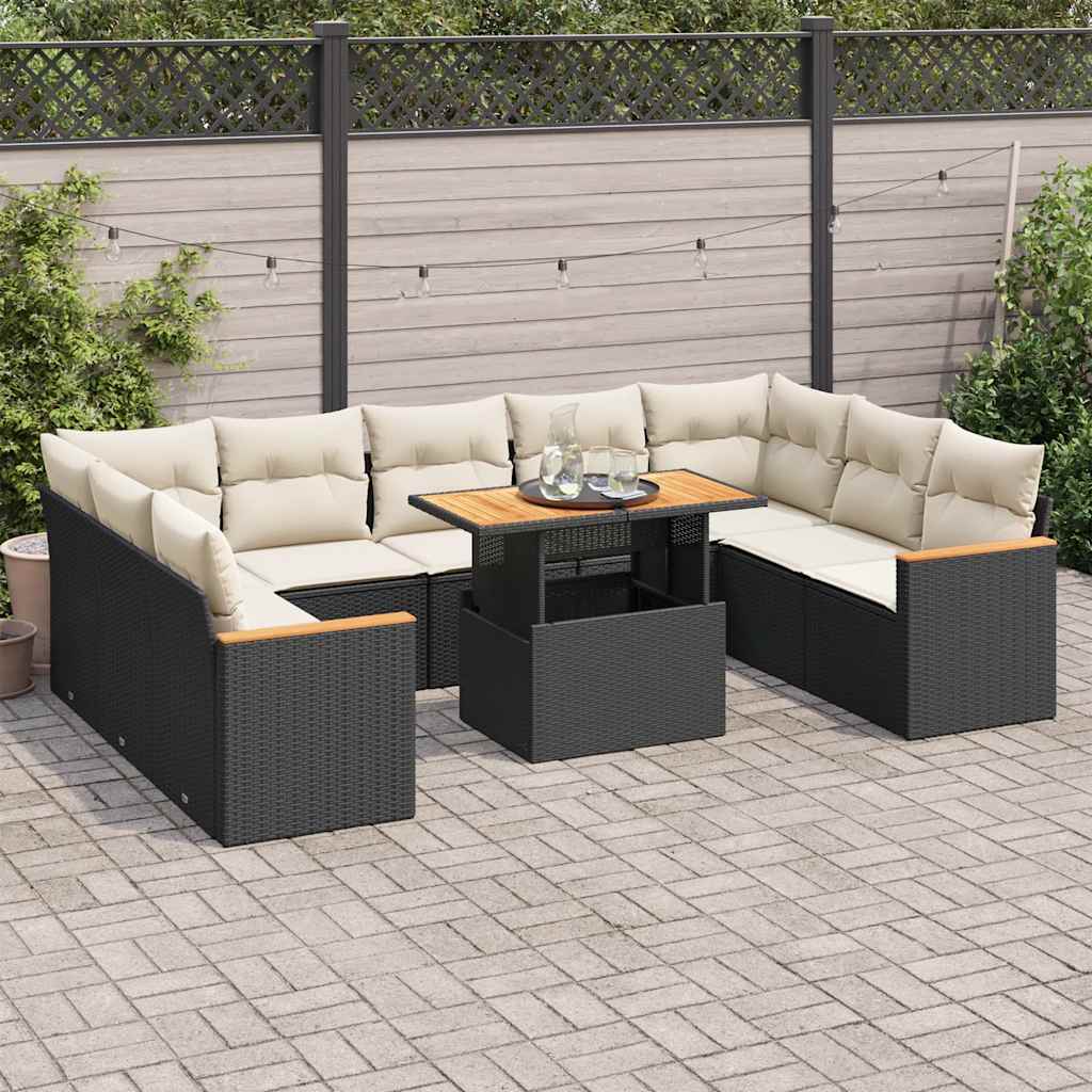 vidaXL 10-piece Lounge Set with Cushions Poly Rattan Black