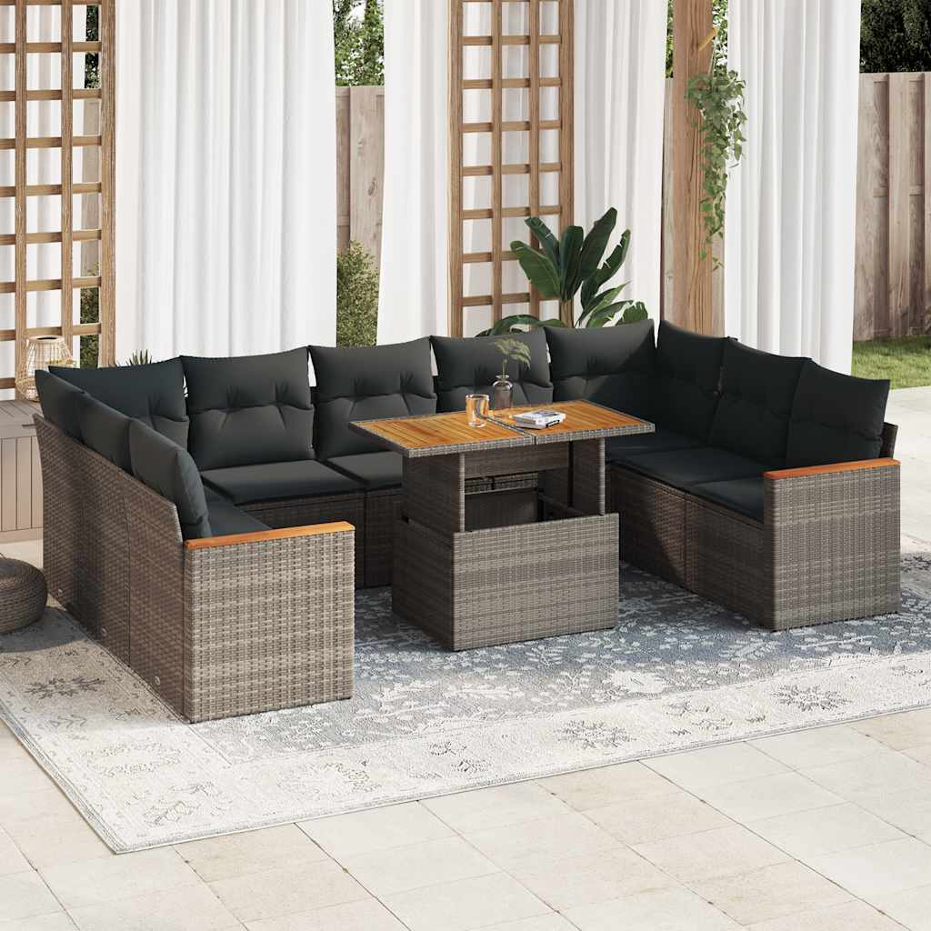 vidaXL 10-piece Lounge Set with Cushions Poly Rattan Black