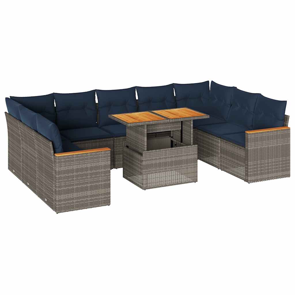 vidaXL 10-delige Loungeset met kussens poly rattan zwart