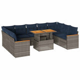 vidaXL 10-delige Loungeset met kussens poly rattan zwart