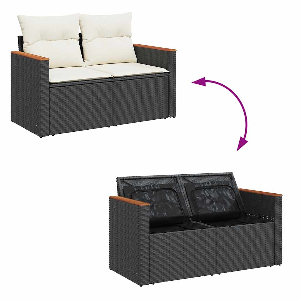 vidaXL 11-delige Loungeset met kussens poly rattan acacia zwart