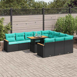 vidaXL 11-piece Lounge Set with Cushions Poly Rattan Black