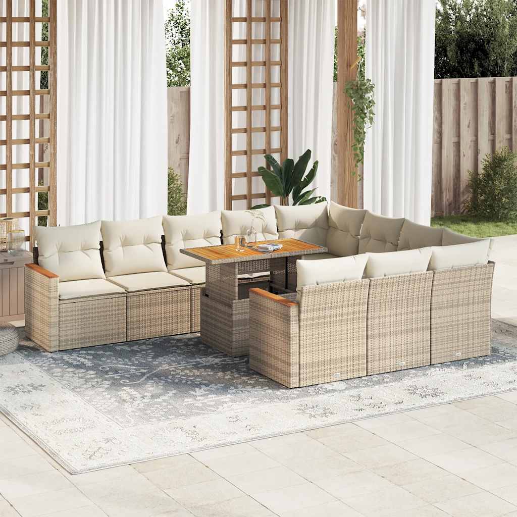 vidaXL 11-delige Loungeset met kussens poly rattan acacia zwart