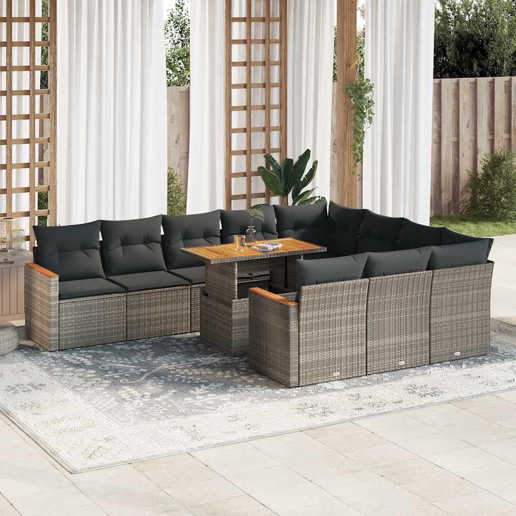 vidaXL 11-delige Loungeset met kussens poly rattan acacia zwart