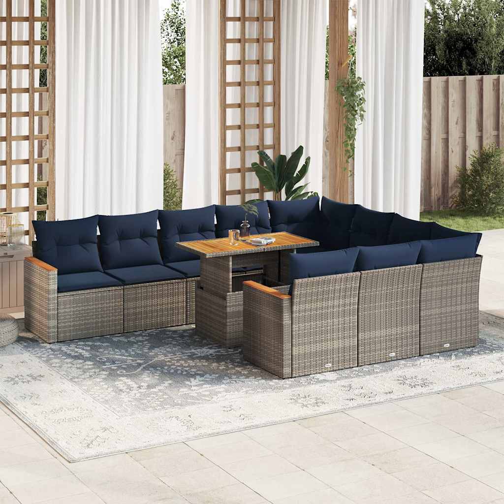 vidaXL 11-piece Lounge Set with Cushions Poly Rattan Black