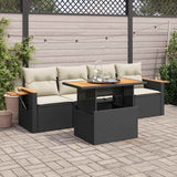 vidaXL 5-piece Lounge Set with Cushions Poly Rattan Black
