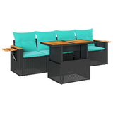 vidaXL 5-delige Loungeset met kussens poly rattan zwart