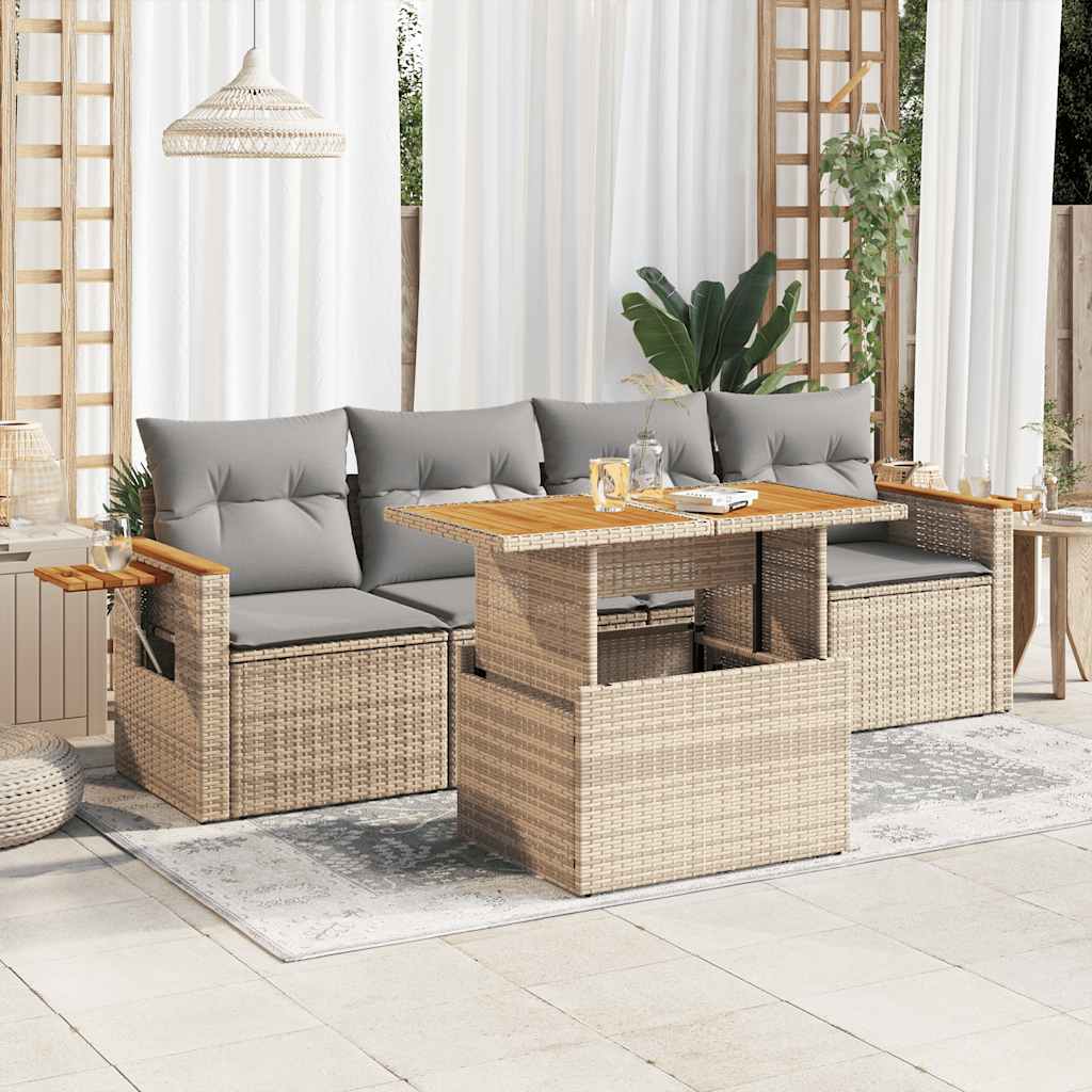 vidaXL 5-piece Lounge Set with Cushions Poly Rattan Black