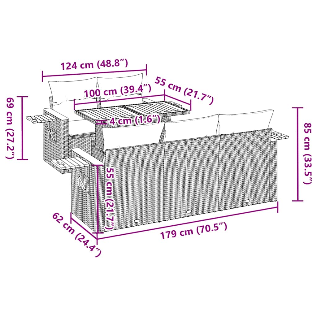 vidaXL 6-delige Loungeset met kussens poly rattan acacia zwart
