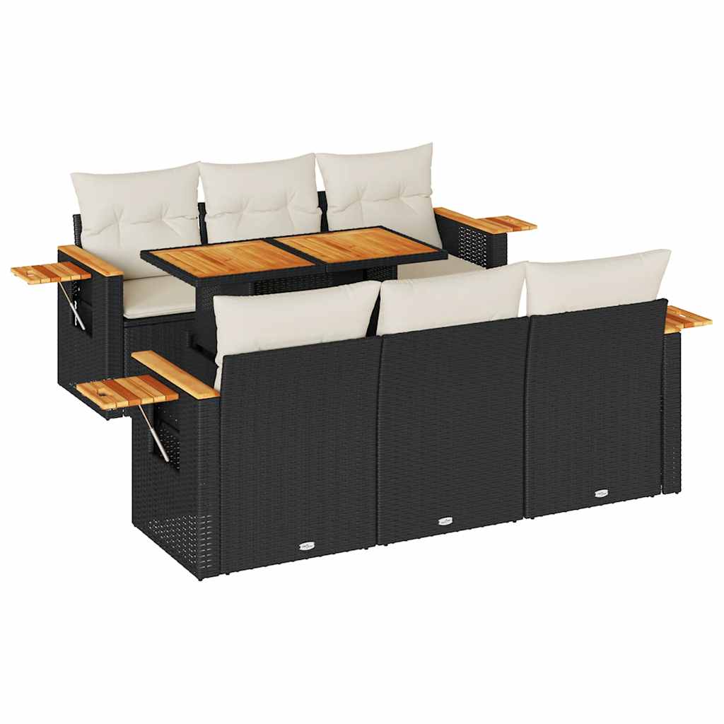 vidaXL 7-delige Loungeset met kussens poly rattan acacia zwart