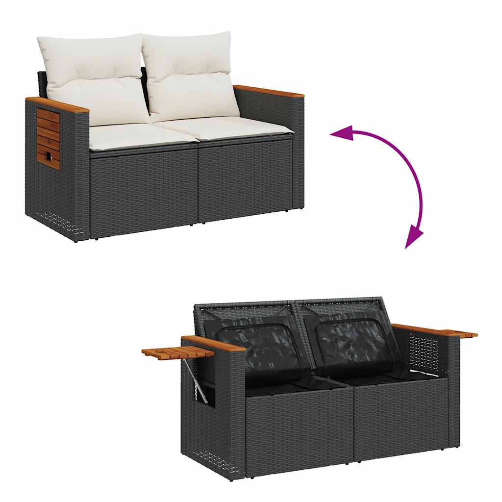 vidaXL 7-delige Loungeset met kussens poly rattan acacia zwart
