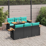 vidaXL 7-delige Loungeset met kussens poly rattan zwart