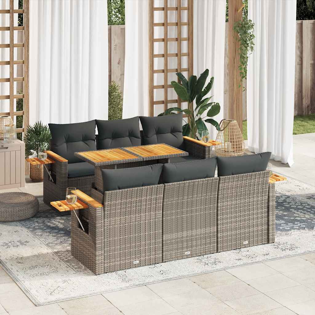vidaXL 7-delige Loungeset met kussens poly rattan acacia zwart