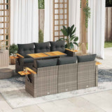 vidaXL 7-delige Loungeset met kussens poly rattan acacia zwart