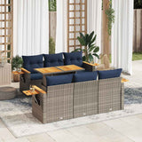 vidaXL 7-delige Loungeset met kussens poly rattan zwart