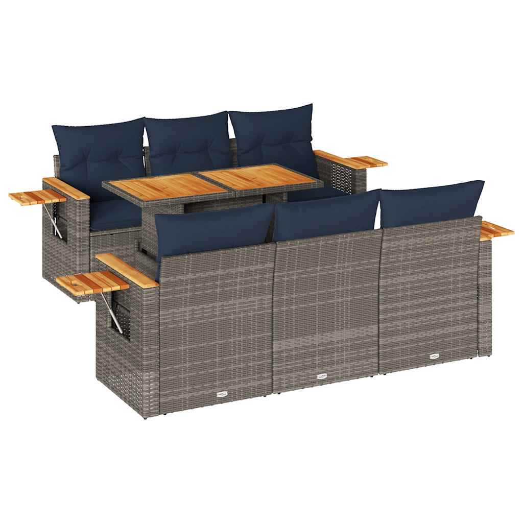 vidaXL 7-delige Loungeset met kussens poly rattan zwart