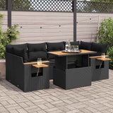 vidaXL 7-delige Loungeset met kussens poly rattan zwart