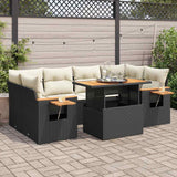 vidaXL 7-delige Loungeset met kussens poly rattan zwart