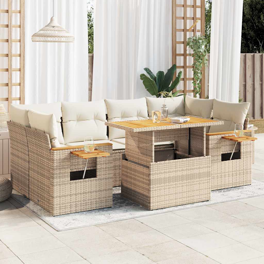 vidaXL 7-delige Loungeset met kussens poly rattan zwart
