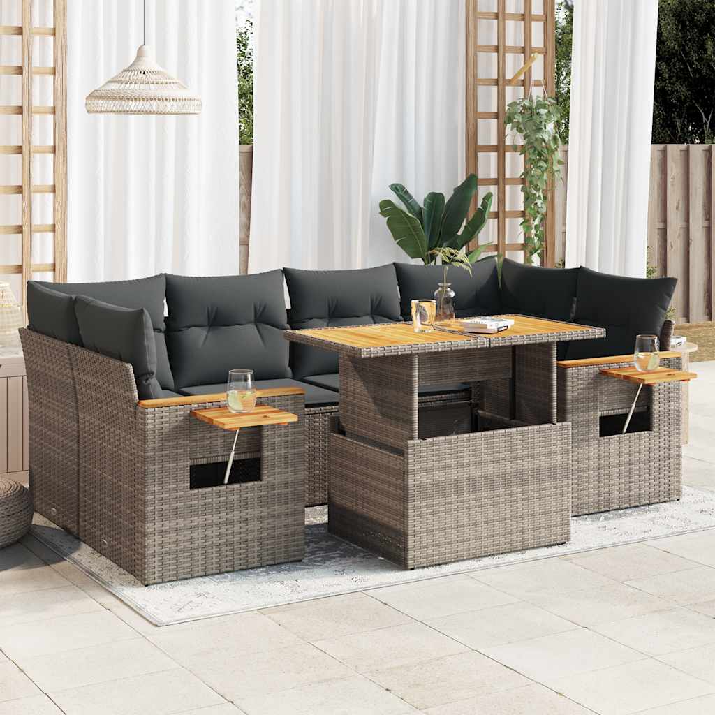vidaXL 7-delige Loungeset met kussens poly rattan zwart
