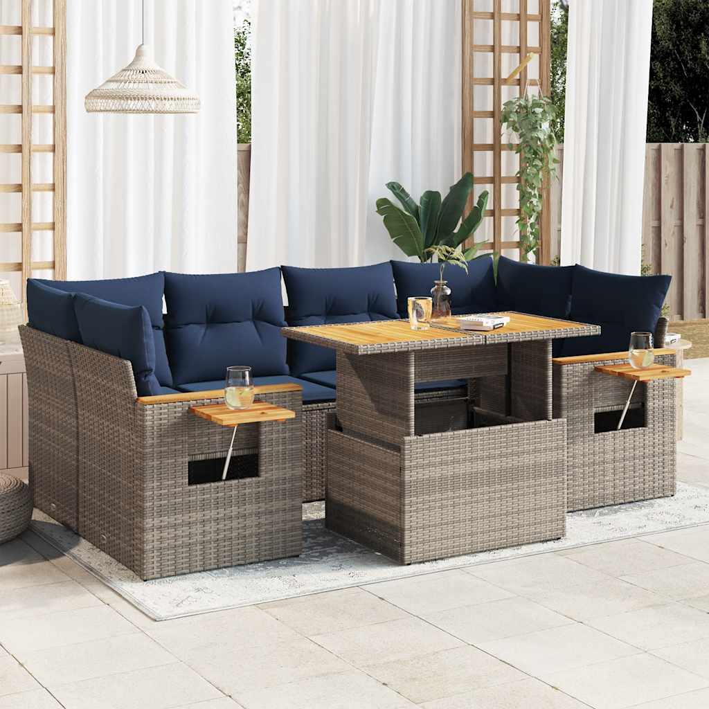 vidaXL 7-Piece Lounge Set with Cushions Poly Rattan Black