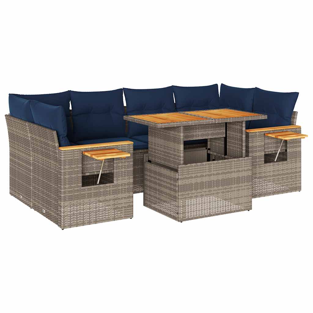 vidaXL 7-Piece Lounge Set with Cushions Poly Rattan Black