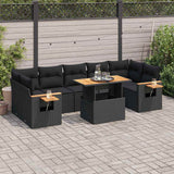 vidaXL 8-delige Loungeset met kussens poly rattan zwart