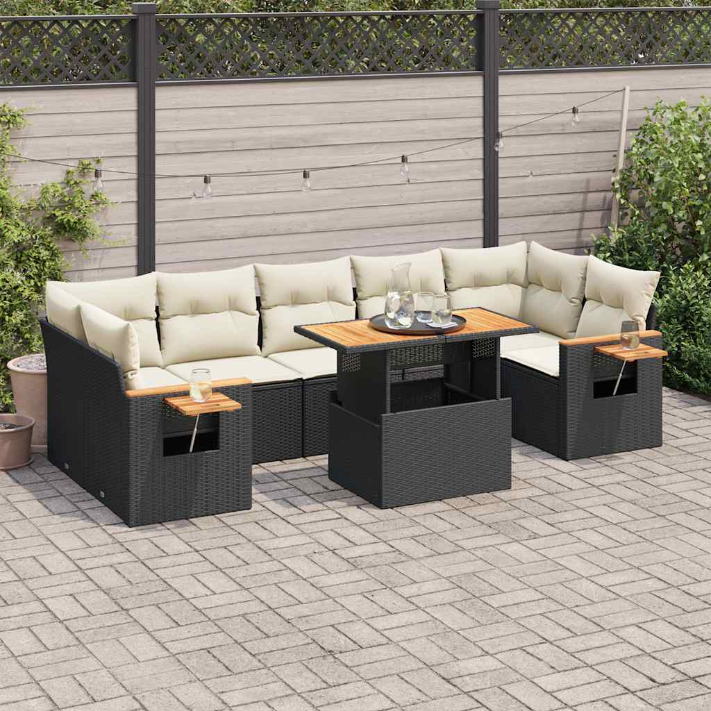 vidaXL 8-delige Loungeset met kussens poly rattan zwart