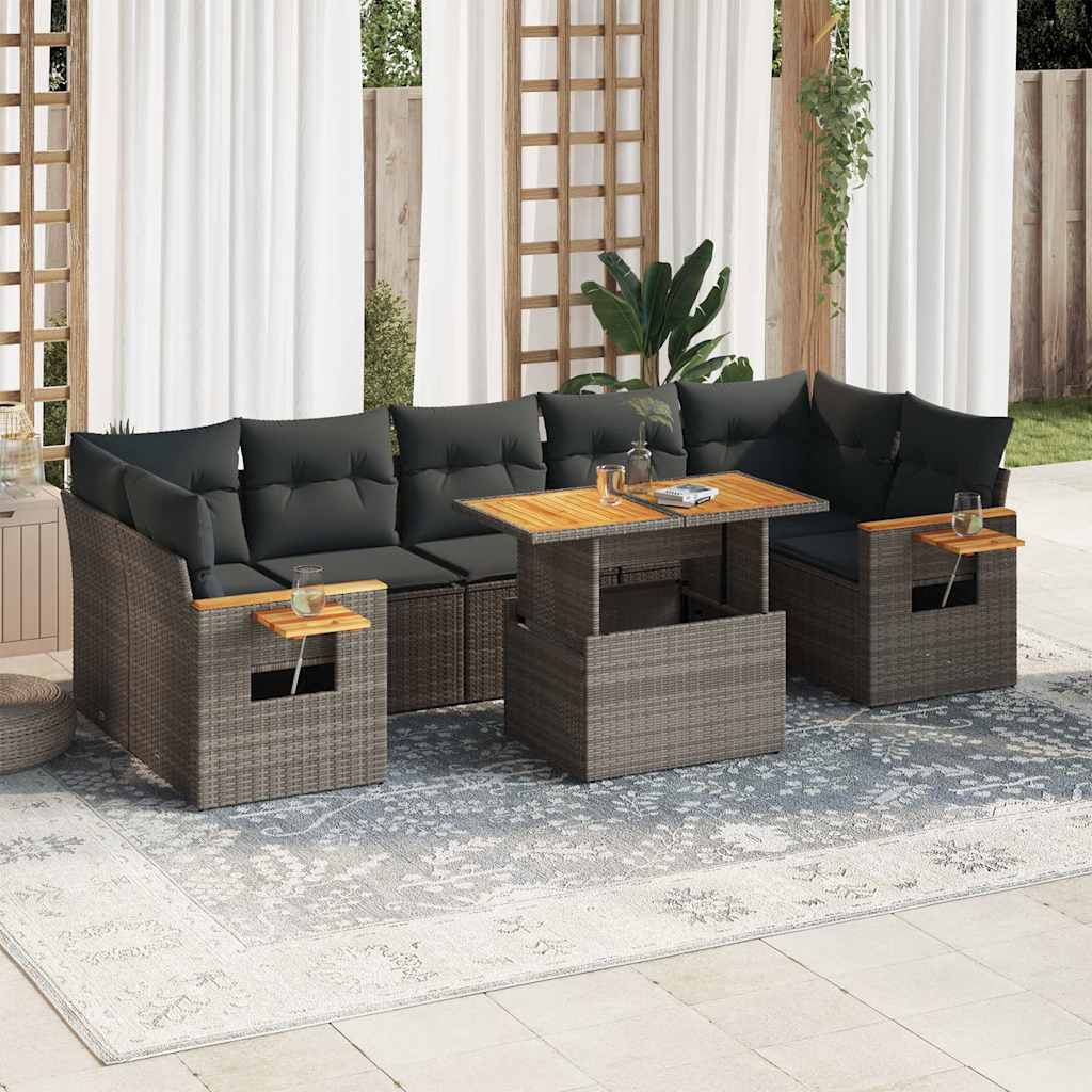 vidaXL 8-delige Loungeset met kussens poly rattan zwart