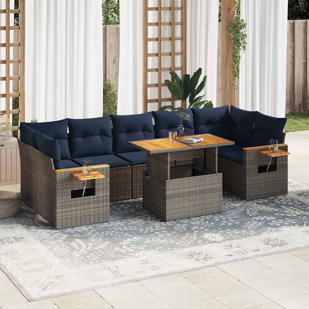vidaXL 8-Piece Lounge Set with Cushions Poly Rattan Grey