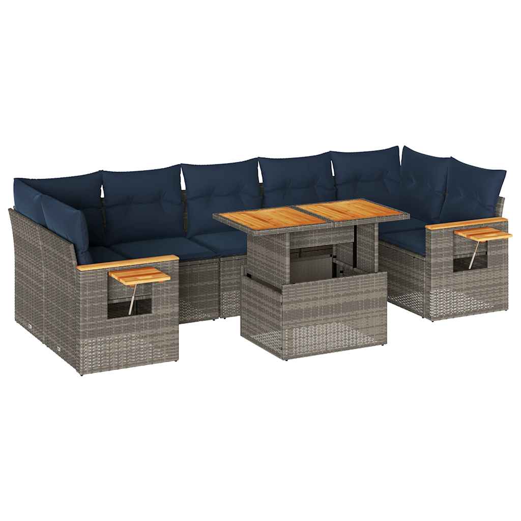 vidaXL 8-Piece Lounge Set with Cushions Poly Rattan Grey
