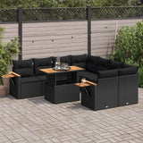 vidaXL 9-delige Loungeset met kussens poly rattan zwart
